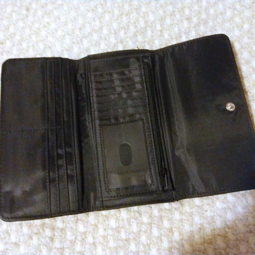 Nicole Miller Black Studded Cutout Trifold Wallet Boho Glam Y2K Edgy Boho Glam